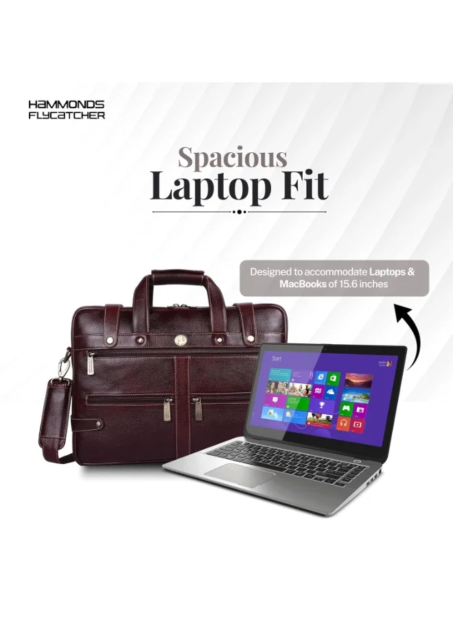 Hammonds Flycatcher  Genuine Leather Office Bag for Men, Laptop Bag For Men with Padded Laptop Sleeve, Fits 15.6" Laptop, Adjustable Strap-LB110BR 16  | Best Price UAE